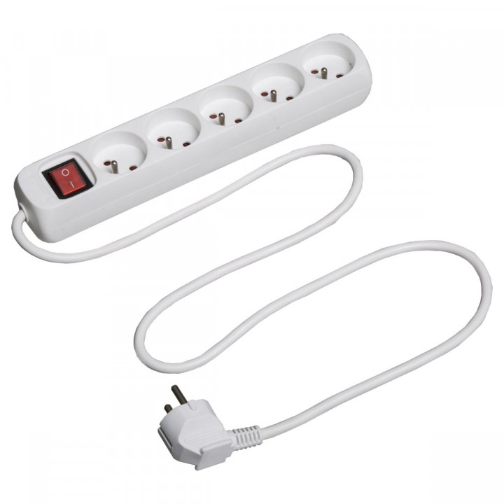 Bloc multiprise électrique blanche 5 prises terre + 2 USB + interrupteur -  Bricolage - Décomania