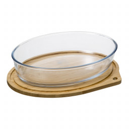 Plat à four ovale en verre avec couvercle en Bambou 30 x 21 cm