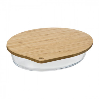 Plat à four ovale en verre avec couvercle en Bambou 30 x 21 cm
