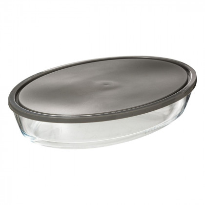 Plat ovale en verre avec couvercle 35 x 24 cm