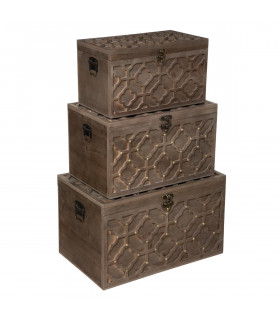 Set de 3 Malles en Bois avec motifs 