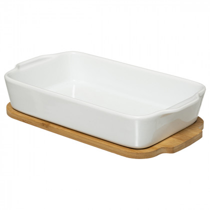 Plat à four en Céramique sur socle en Bambou 30 x 16 cm