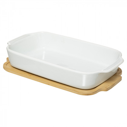 Plat à four en Céramique sur socle en Bambou 40 x 22 cm