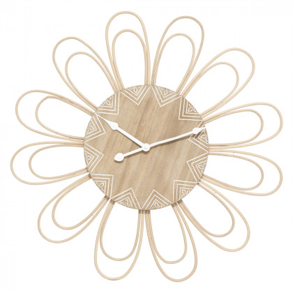 Horloge Fleur en rotin D 58 cm