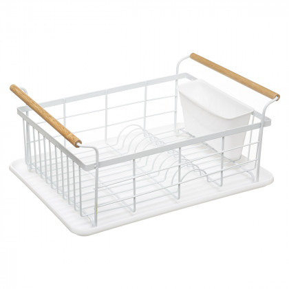 Egouttoir à vaisselle avec range-couverts en métal Blanc