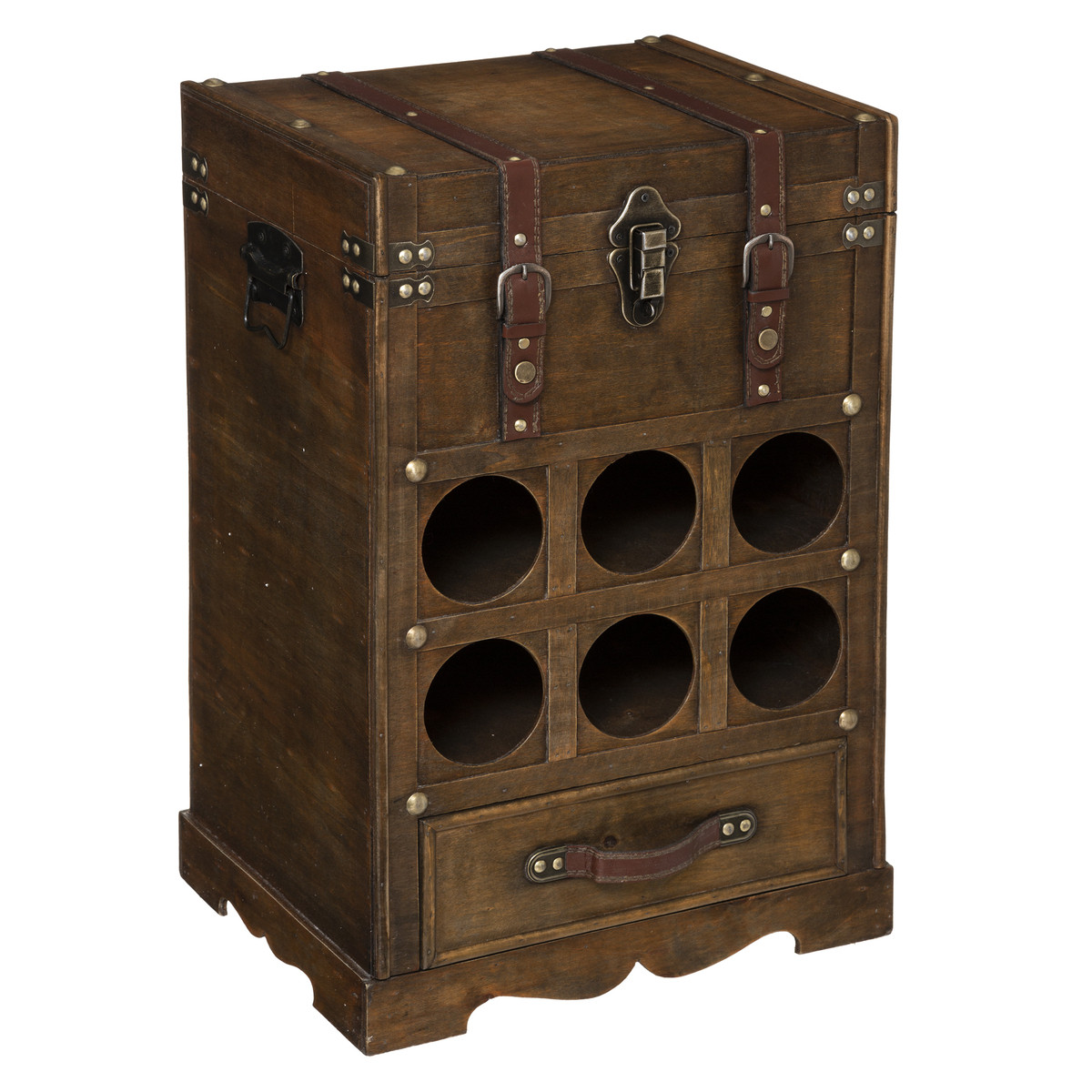 Coffre mini Bar rétro en bois 6 cases à bouteilles H 58.5 cm - Petit meuble  de rangement - Décomania