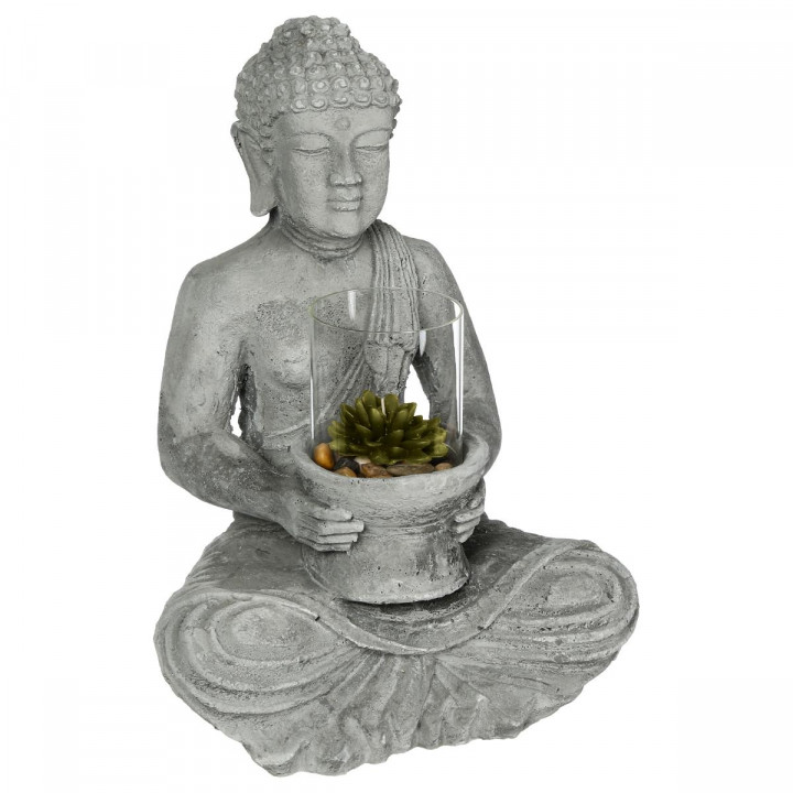 Bouddha en ciment avec bougie H415