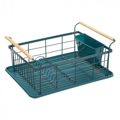 Egouttoir à vaisselle avec range-couverts en métal Bleu pétrole