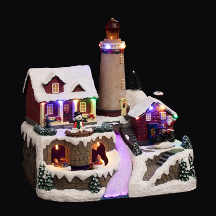 Village de Noël lumineux et animé Maison et son Phare 