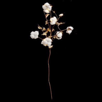 Branche 6 Fleurs de Coton lumineuse 20 LED Blanc chaud  H 75 cm