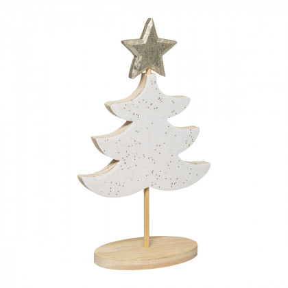 Sapin de table en bois finition vernis blanc avec étoile dorée H 27 cm