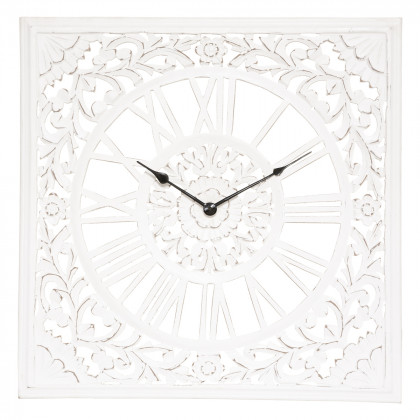 Horloge Fanny en Bois Blanc sculpté aspect vieilli H 58 cm