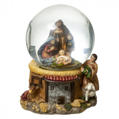 Crèche de Noël Boule à Neige Jésus Marie Joseph H 18 cm