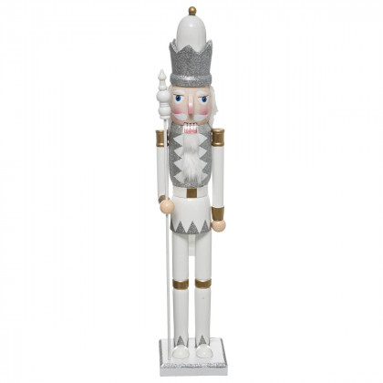 Grand Figurine Casse Noisette en Bois Blanc et Argent  H 60 cm