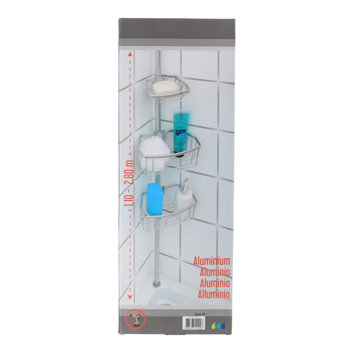 Colonne de douche télescopique 2 Paniers et 1 Porte savon en Aluminium H  maxi 280 cm - Rangements de salle de bains - Décomania
