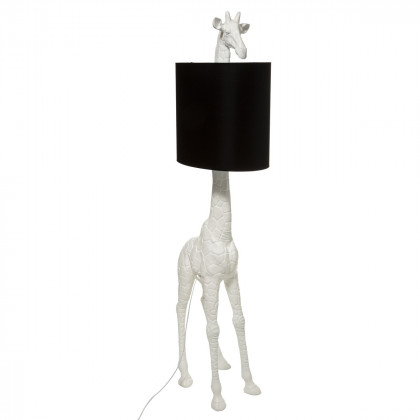 Grand Lampe Girafe blanche et Abat-jour noir  H 179 cm