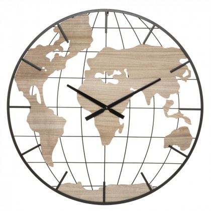 Horloge Monde en métal et bois D 90 cm