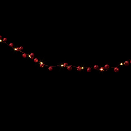 Guirlande lumineuse  Intérieur 20 LED Blanc chaud et Boule Rouge en Bois L 2.2 mètres