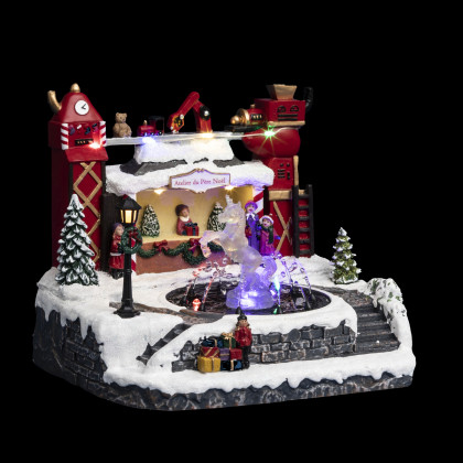Village de Noël lumineux Atelier du Père Noël avec fontaine à eau 