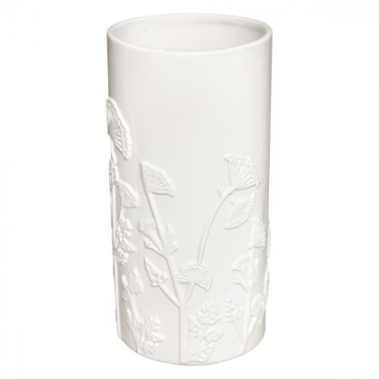 Vase en Céramique blanche Fleurs en relief H 25 cm
