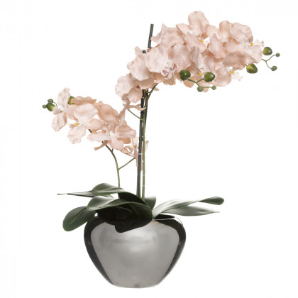 Plante artificielle Orchidée Rose dans un pot argent H 57 cm