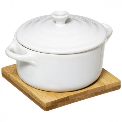 Mini Cocotte en Céramique sur socle en Bambou D 10 cm