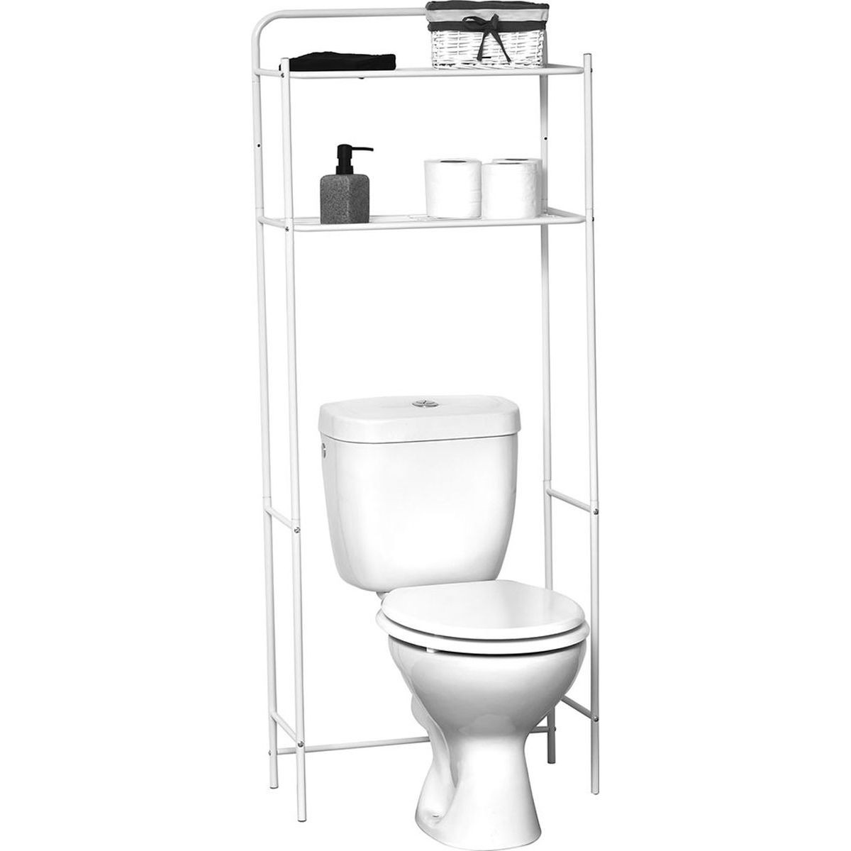 Meuble dessus de Toilettes WC avec 2 Tablettes en Métal Blanc H 151.5 cm -  Mobilier de salle de bain - Décomania
