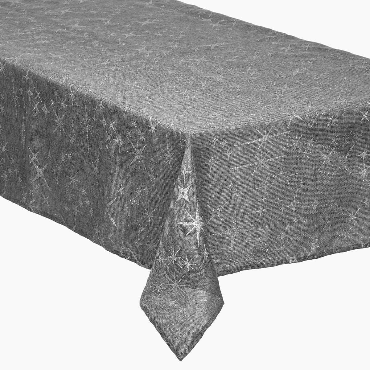 Nappe polyester argent 140 x 240 cm avec chemin de table noir
