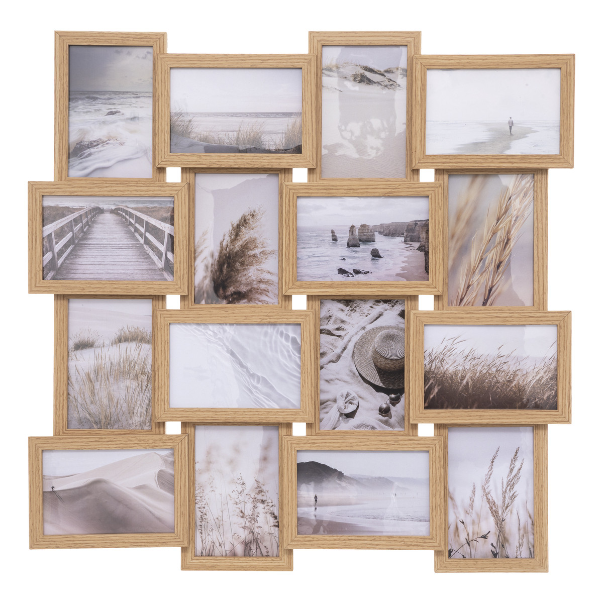 Pêle-mêle cadre 5 photos sur pieds en bois naturel et blanc 40cm