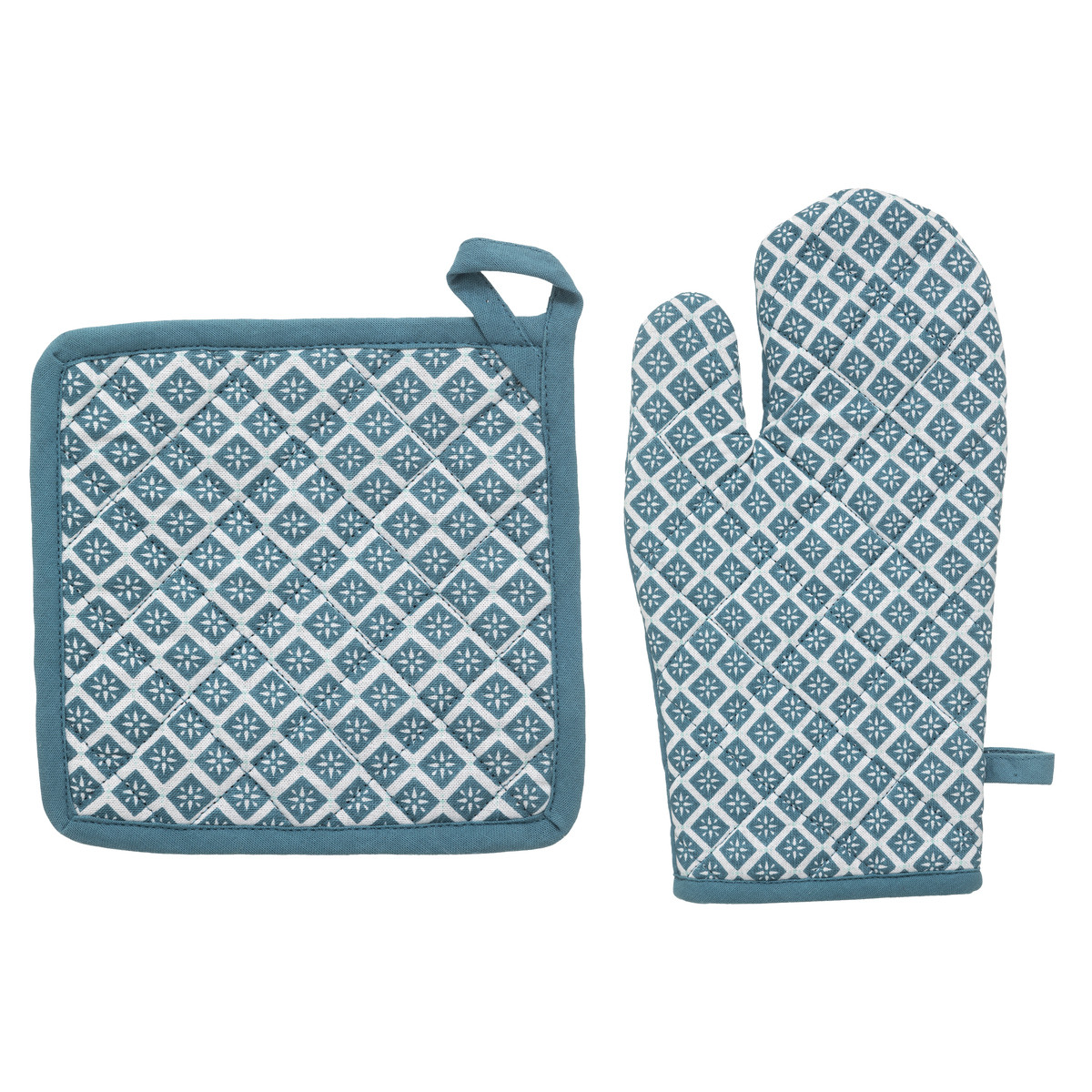 Gant et Manique en Coton Bleu imprimé Tikal - Torchons, gants