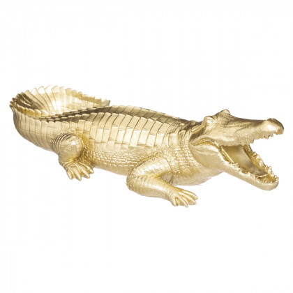 Statuette Crocodile en résine dorée L 39 cm