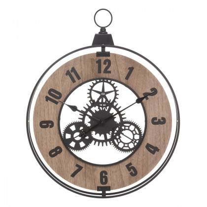 Horloge mécanique en métal et bois 57 x 70 cm 