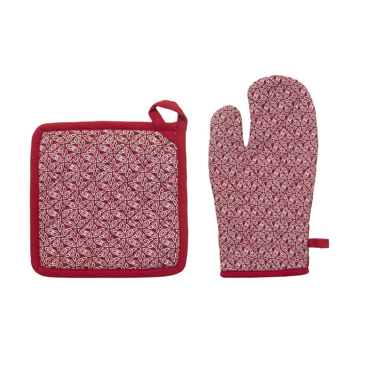 Ensemble de gant de cuisine et manique en coton rouge - Torchons, gants , maniques - Décomania
