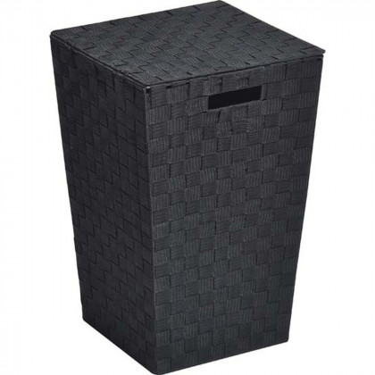 Panier à linge en tissu polyester tressé Noir avec couvercle H 53 cm