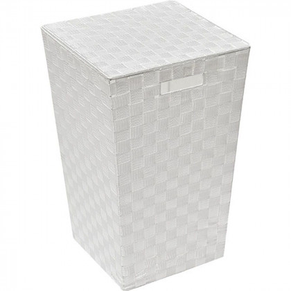 Panier à linge en tissu polyester tressé Blanc avec couvercle H 53 cm