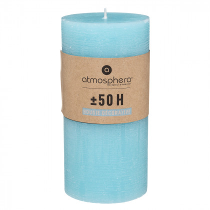 Bougie rustique cylindrique turquoise H14