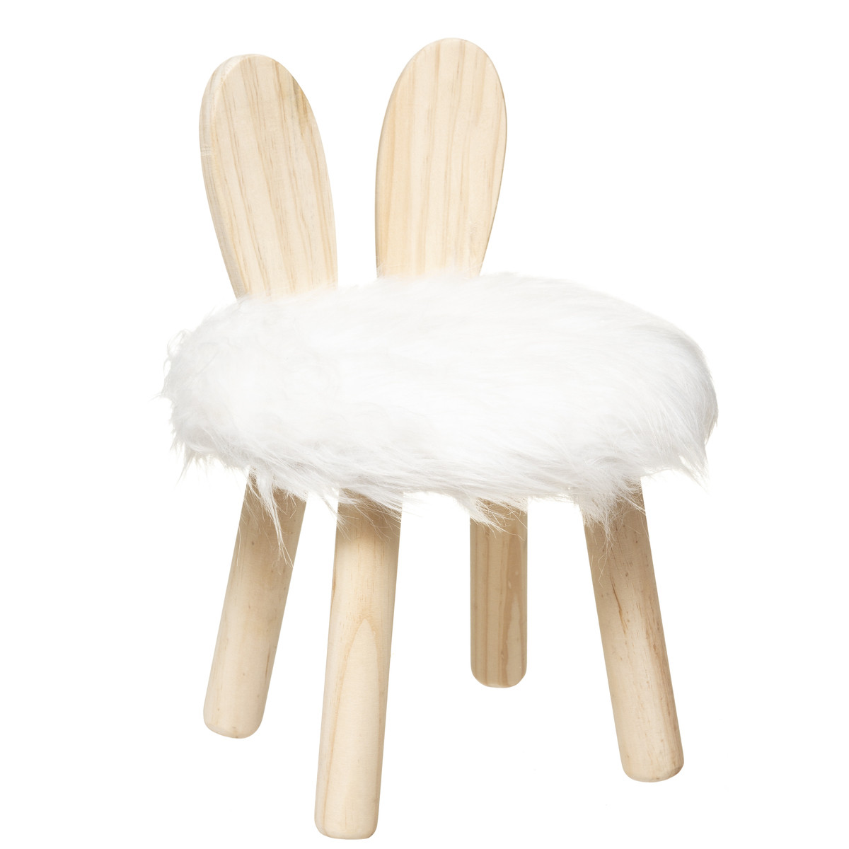 Tabouret enfant Lapin en bois et fourrure blanche - Chaise, fauteuil,  tabouret - Décomania