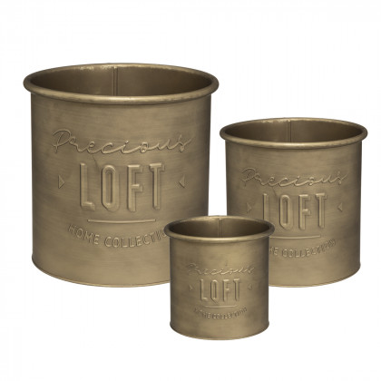 Set de 3 Pots Loft en métal doré brossé