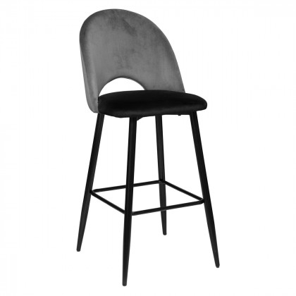 Chaise de Bar Kara bicolore en Velours Gris ardoise et Noir H 110 cm