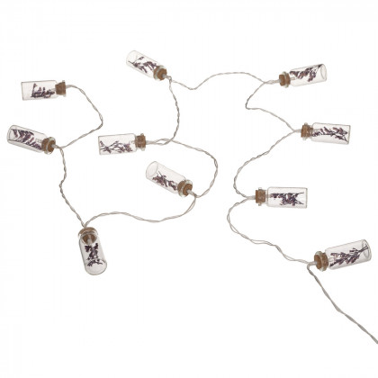 Guirlande à pile 10 LED Bouteilles en verre avec fleurs séchées mauves L165 cm