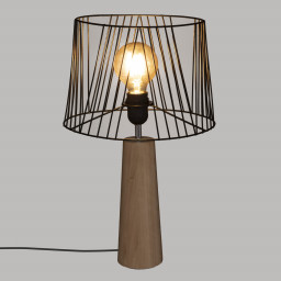 Lampe Joe en Bois de Pin et Métal Noir H 46 cm