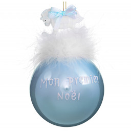 Boule de Noël avec Cheval Mon Premier Noël en verre Bleu