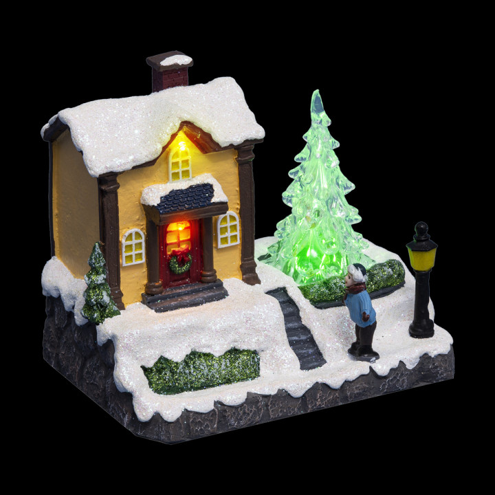 Village de Noël lumineux Maison et son Sapin vert 