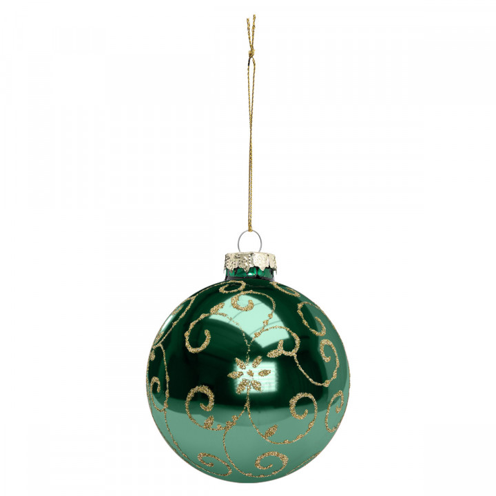 Boule de Noël en verre Verte Arabesques or