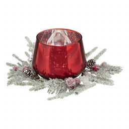 Photophore en Verre rouge avec couronne décorée 