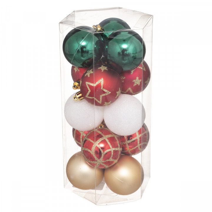 Lot de 15 Boules de Noël D 5 cm - Vert Rouge et Or 