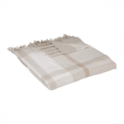 Plaid tissu écossais Beige lin aspect lainage 130 x 180 cm