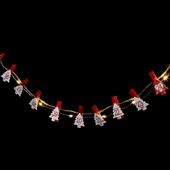 Guirlande lumineuse Calendrier de l'avent 24 LED Blanc chaud L 220 cm