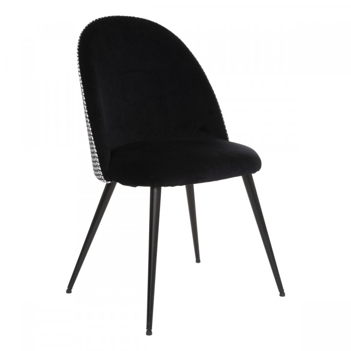 Chaise de table Slano en aspect velours noir & pied-de-poule