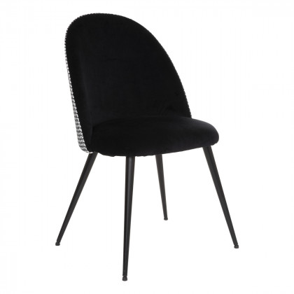 Chaise de table Slano en aspect velours noir & pied-de-poule